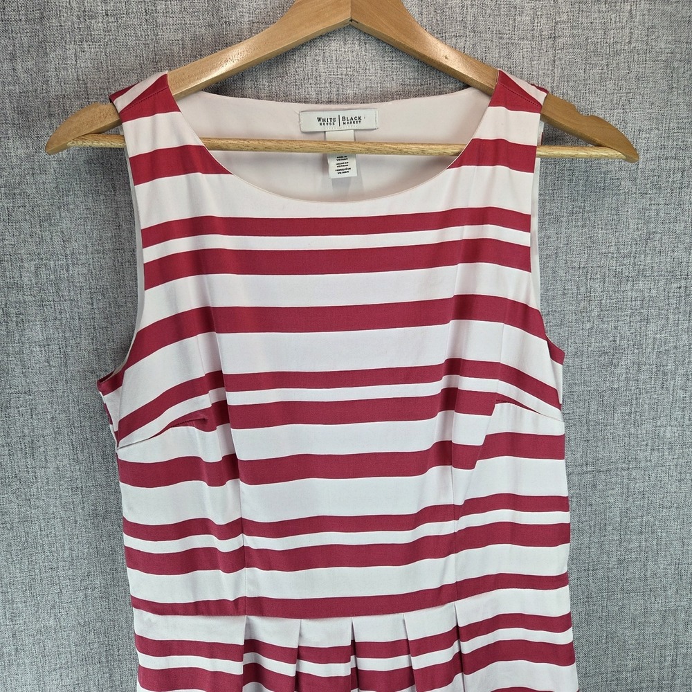 White House Black Market Red White Stripe Fit Flare Dress Summer SZ 6 Sleeveless